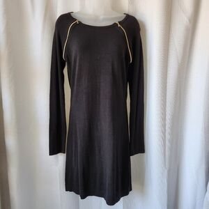 Seraphine Black Long Sleeve Maternity Dress with Gold Zip Detail